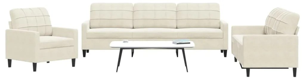 3278439 vidaXL Комплект дивани от 3 части с възглавници, кремав, кадифе