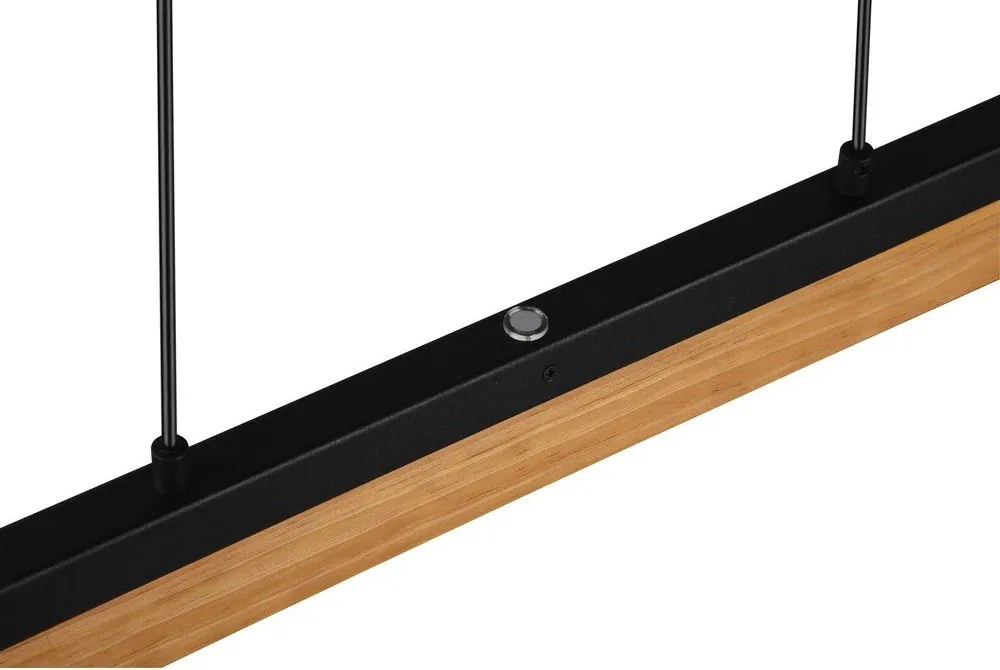 Матово черно LED висящо осветително тяло с дървен абажур Kerala – Trio