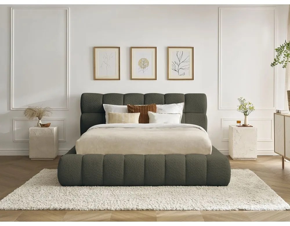 Зелено двойно тапицирано легло с място за съхранение с включена подматрачна рамка 180x200 cm Mont Blanc – Bobochic Paris