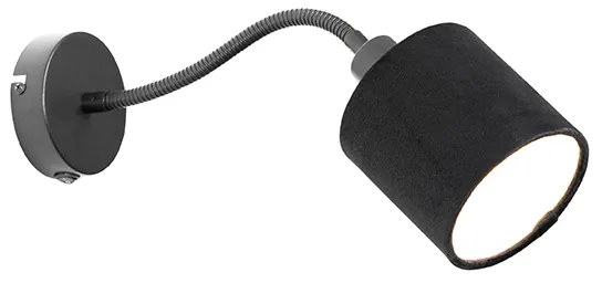 Стенна лампа черна с абажур черен превключвател и гъвкава ръка - Merwe