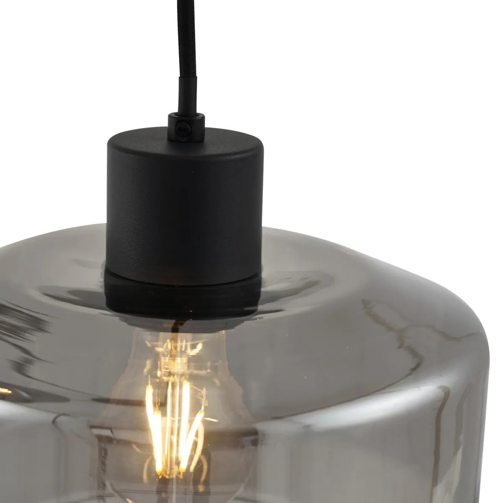 Модерен висящa лампa черен с димно стъкло 3 светлини - Sheena