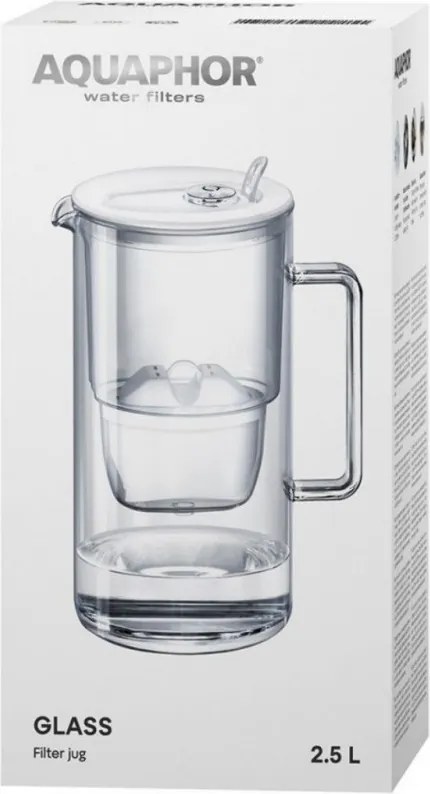 Кана за филтриране на вода Aquaphor Glass 120021, 2.5 л, Стъкло, Брояч, Филтър с магнезий, Бял