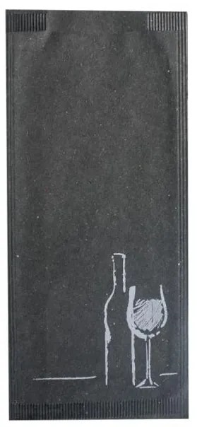 Хартиен джоб за прибори със салфетка 11x25 см с декор "Вино" черен (BVN VN)-ПАКЕТ 125бр / 2417 - Horecano