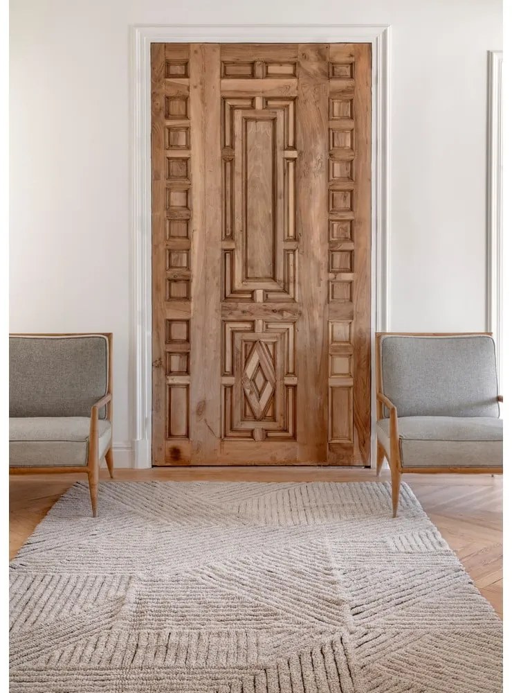 Светлокафяв ръчно изработен вълнен килим подходящ за пране 170x240 cm Golden Coffee – Lorena Canals