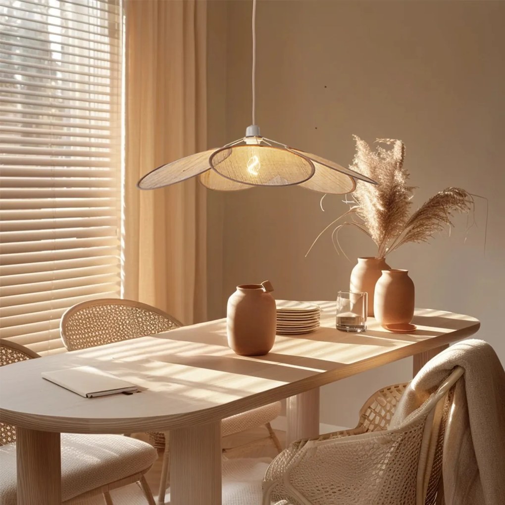 Japandi висяща лампа кремава с ленен абажур - Aisha