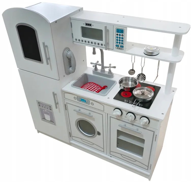 Детска бяла кухня с аксесоари и LED осветление