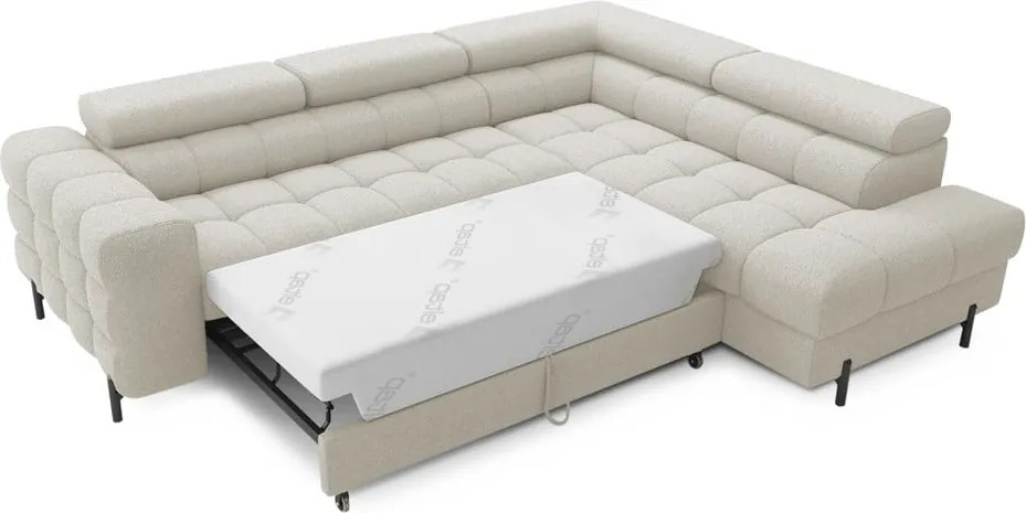 Кремав разтегателен ъглов диван с място за съхранение от букле (десен ъгъл L форма) Ferucce – ELTAP