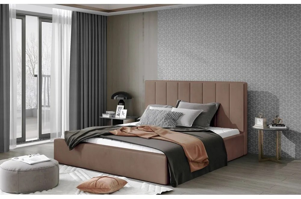 Кафяво двойно легло 200x200 cm тапицирано с място за съхранение с включена подматрачна рамка Audrey – ELTAP