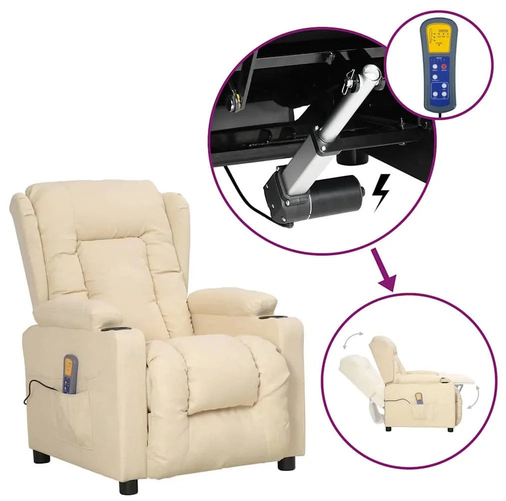 3093442 vidaXL Изправящ масажен стол, кремав, текстил