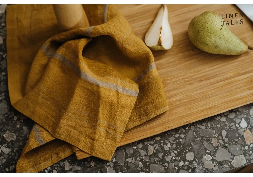 Ленена кърпа за съдове 65x65 cm Amber Bronze Stripes – Linen Tales