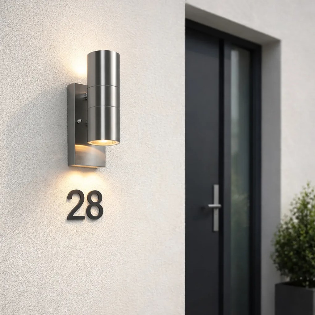 Външна стенна лампа стомана 2-светлина IP44 със сензор за здрач - Duo