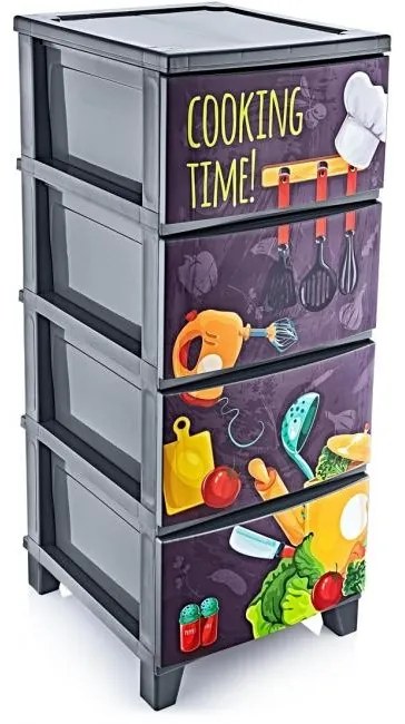 Horecano - Пластмасов шкаф за съхранение на 4-ри нива 37x44,5xh90см с декор "Cooking" HOME-(TRN-077-01)