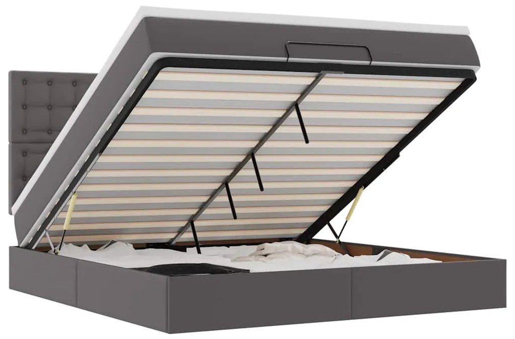 3313863 vidaXL Османска легло с матрак&LED, сиво, 160x200 см, изкуствена кожа