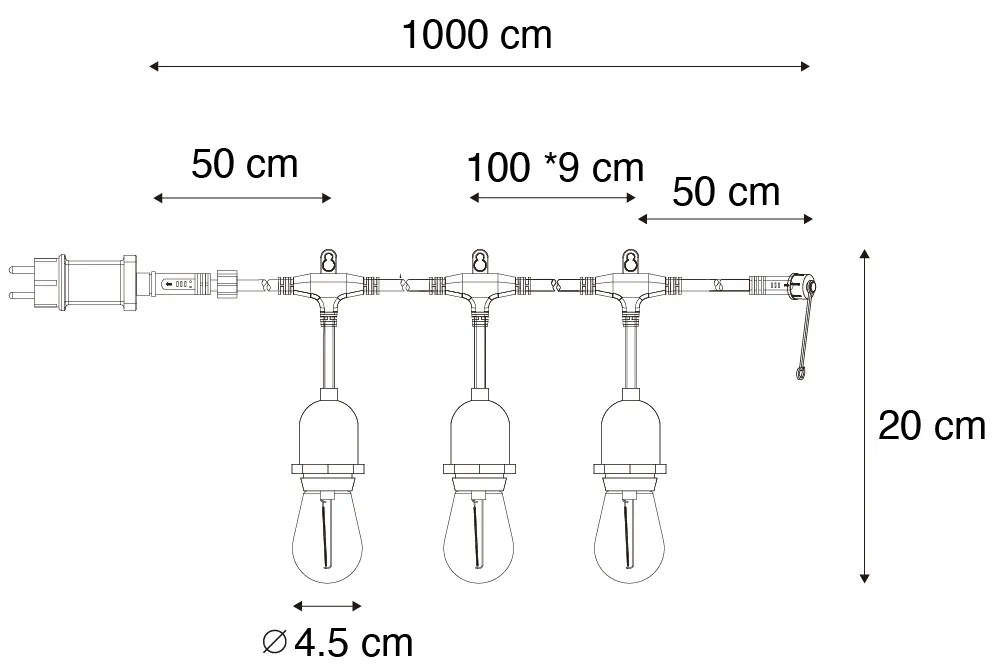 LED Гирлянда 10 метра 10 лампи ярка IP44 - Chill
