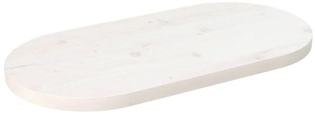 824341 vidaXL Плот за маса, бял, 60x30x2,5 см, бор масив, овален