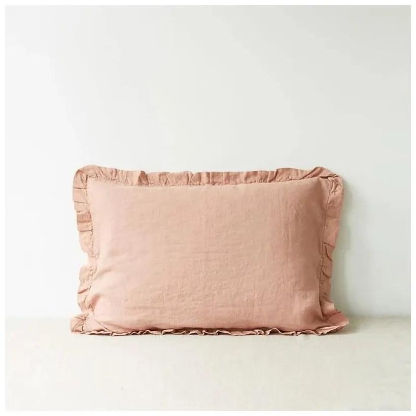 Кафява ленена калъфка за възглавница в цвят теракота с кант на райета , 50 x 60 cm - Linen Tales