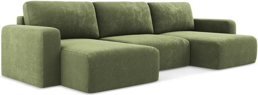 Зелен шенилов сгъваем/с място за съхранение ъглов диван (U форма) Kona – Makamii
