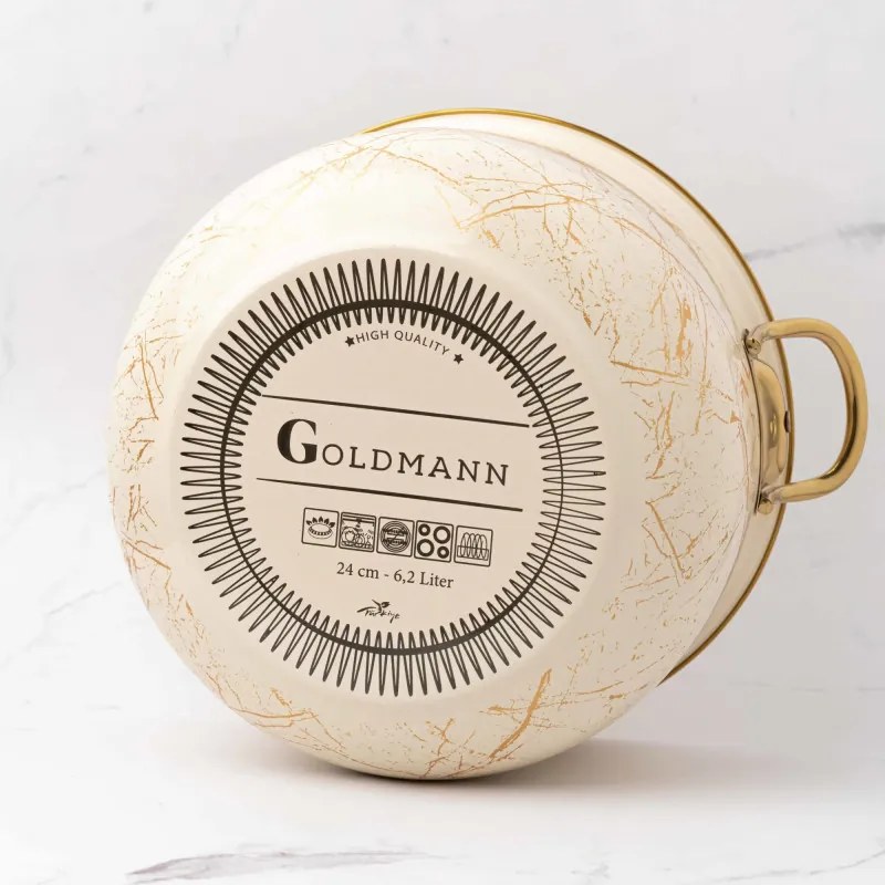 Тенджера Goldmann GM 8017-24B, 6.2L, 24x15см, Емайлирана, Индукция, Златист/Мрамор