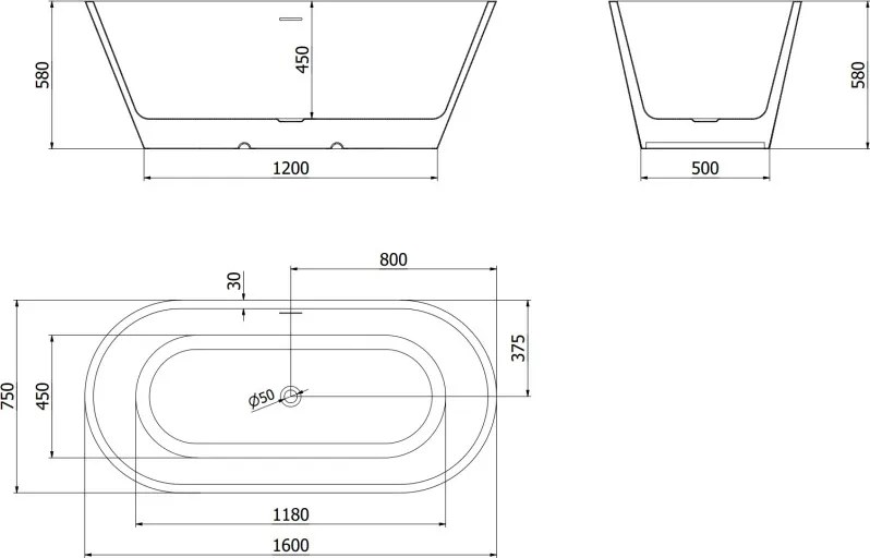 Mexen Luna свободностояща вана 160 x 75 см, бяла, преливна медна четкована - 52031607500-65