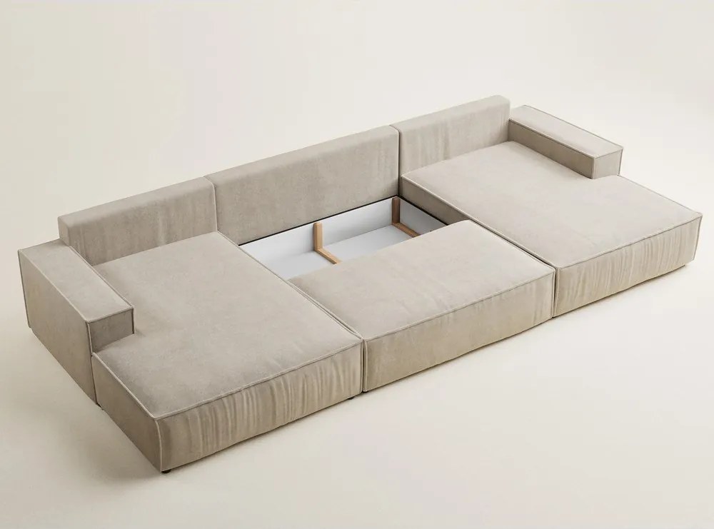 Бежов шенилов сгъваем/с място за съхранение ъглов диван (U форма) Kyoto – Maison de Rêve