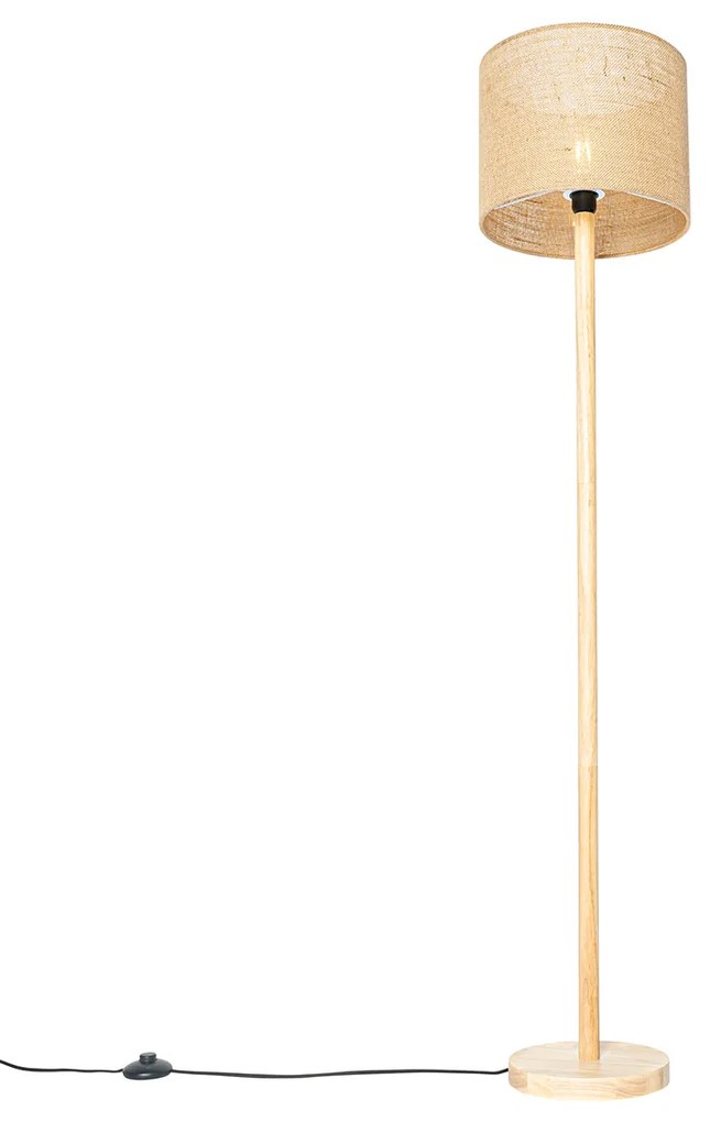 Смарт дървена подова лампа с абажур от естествен лен 32 см, вкл. Wifi A60 - Mels