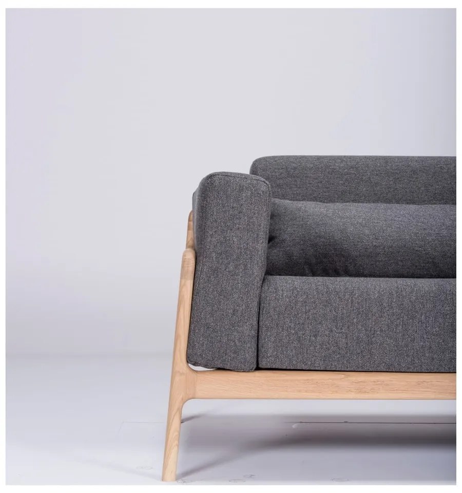 Тъмно сив диван със структура от дъбова дървесина , 240 см Fawn - Gazzda