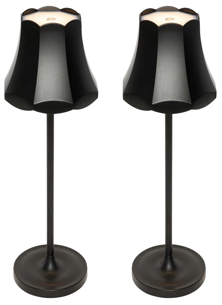 Комплект от 2 ретро настолни лампи черни презареждаеми IP44 - Granny