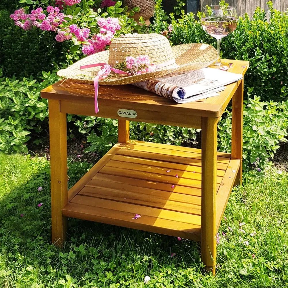 Дървена странична маса от акациева дървесина - 45 x 45 x 45 cm