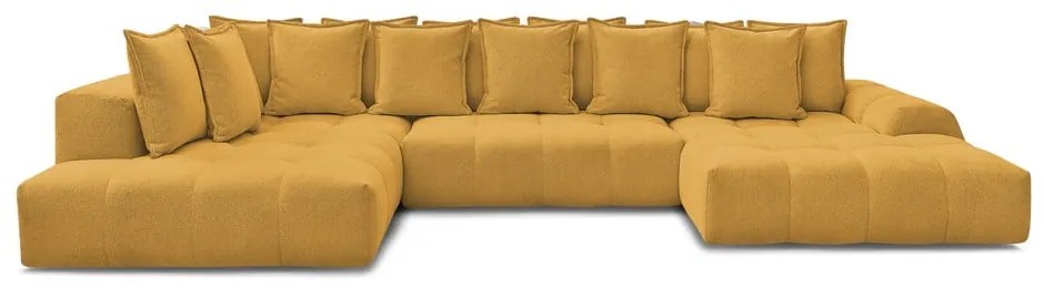 Шенилов сгъваем/с място за съхранение ъглов диван в цвят горчица (ляв ъгъл/U форма) Everest – Bobochic Paris