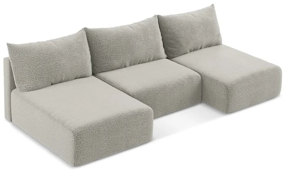 Светлосив разтегателен ъглов диван с място за съхранение Kalena – Makamii