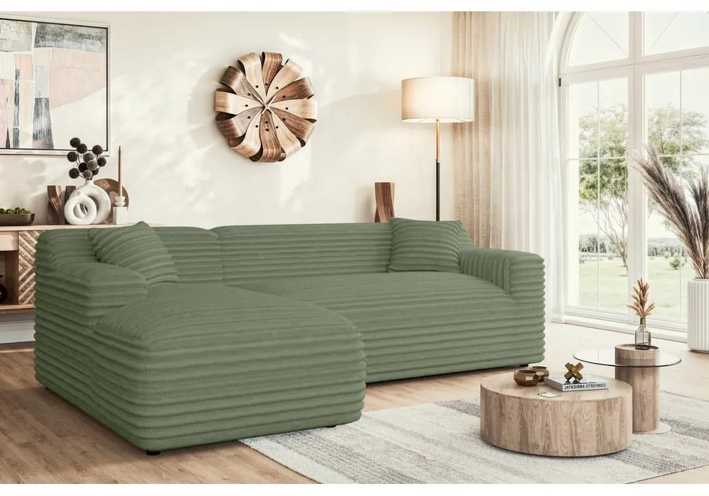 Зелен ъглов диван от рипсено кадифе (ляв ъгъл) Martin – Ropez