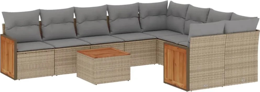 3227991 vidaXL Градински диван с възглавници, 10 части, бежов полиратан