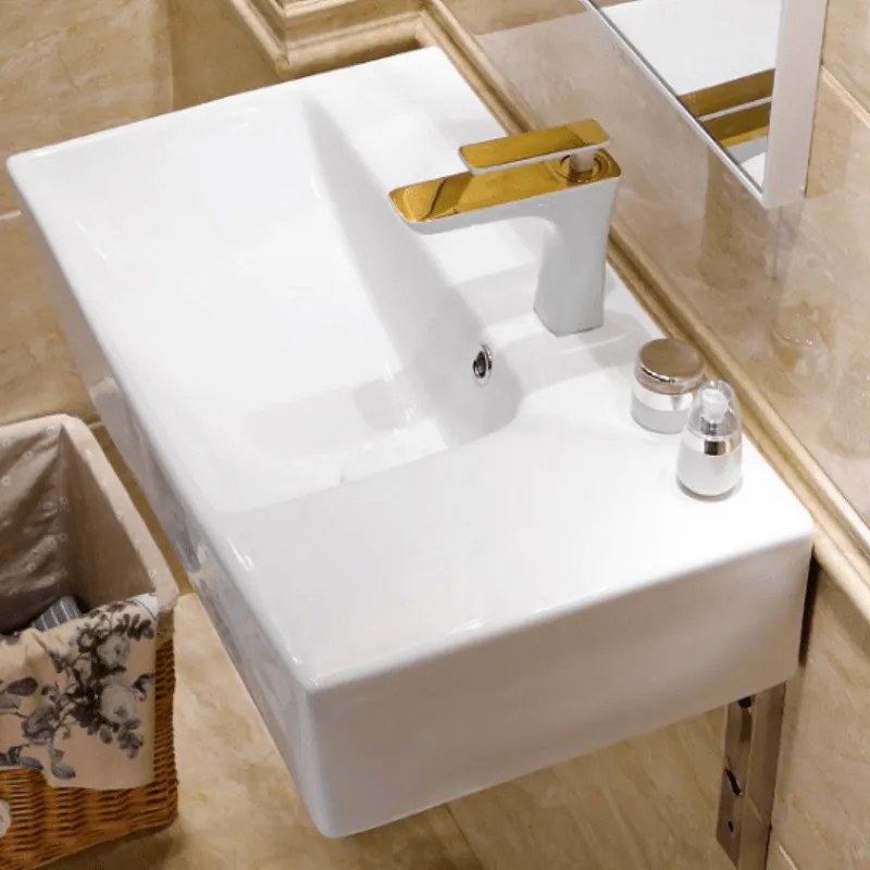 Мивка за баня ICC 5065L, Inter Ceramic, стенен монтаж, с отвор за смесител, порцелан, бял, 66x40x17м