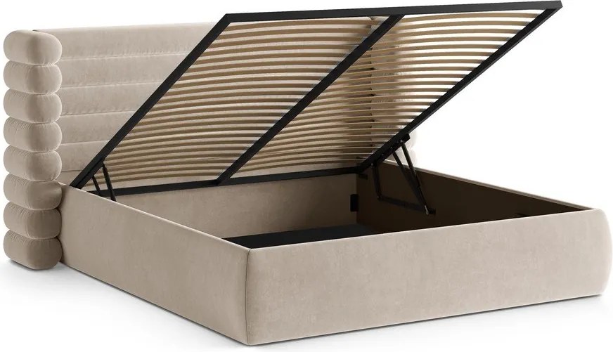 Бежово тапицирано двойно легло с място за съхранение и включена подматрачна рамка 200x200 cm Mount – Micadoni