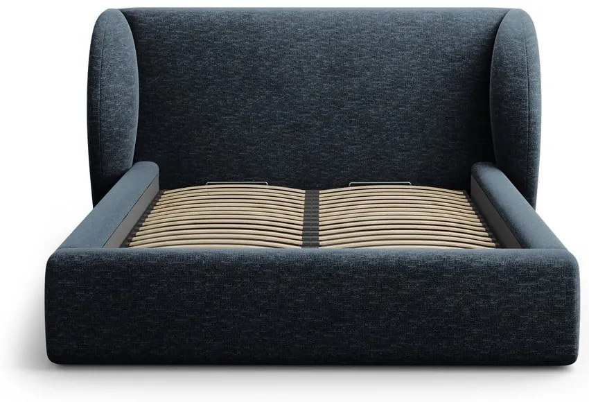 Тъмносиньо двойно тапицирано легло с място за съхранение с включена подматрачна рамка 160x200 cm Miley – Micadoni