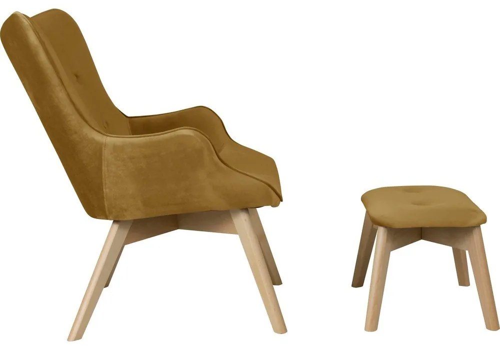 Кадифен фотьойл с табуретка горчица Niko – Ropez