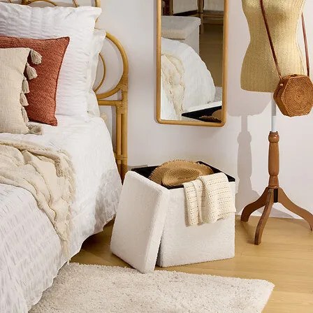 Сгъваема табуретка atmosphera Jaiko, Букле, Бял, 38x38 cm