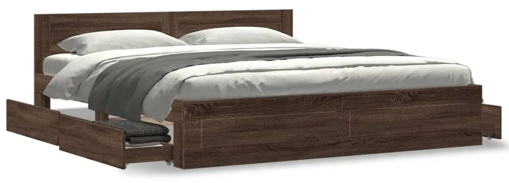 3295540 vidaXL Рамка за легло с табла, кафяв дъб, 200x200 см, инженерно дърво