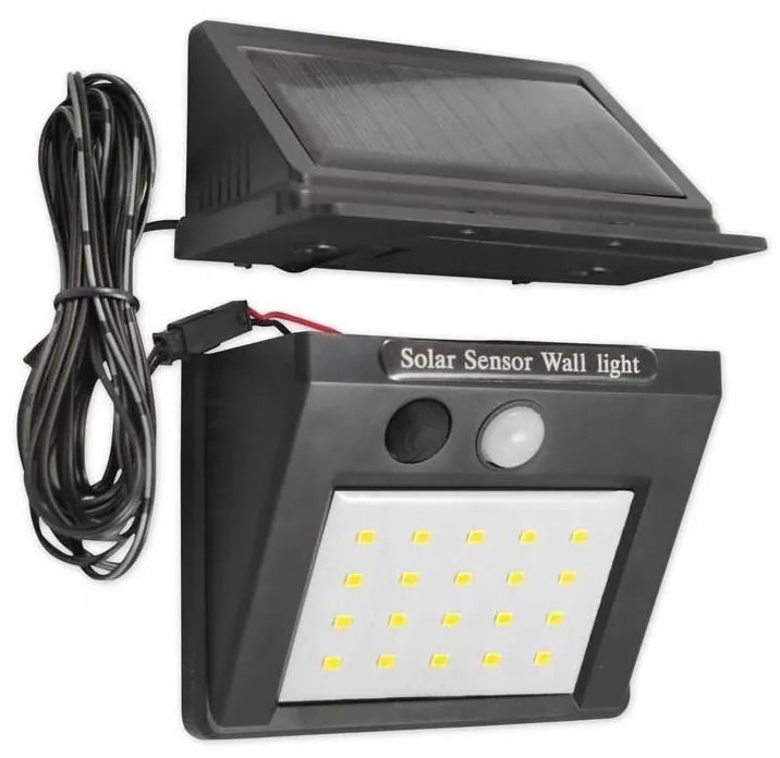 LED соларен стенен осветител със сензор и външен панел LED/0,55W/3,7V IP65