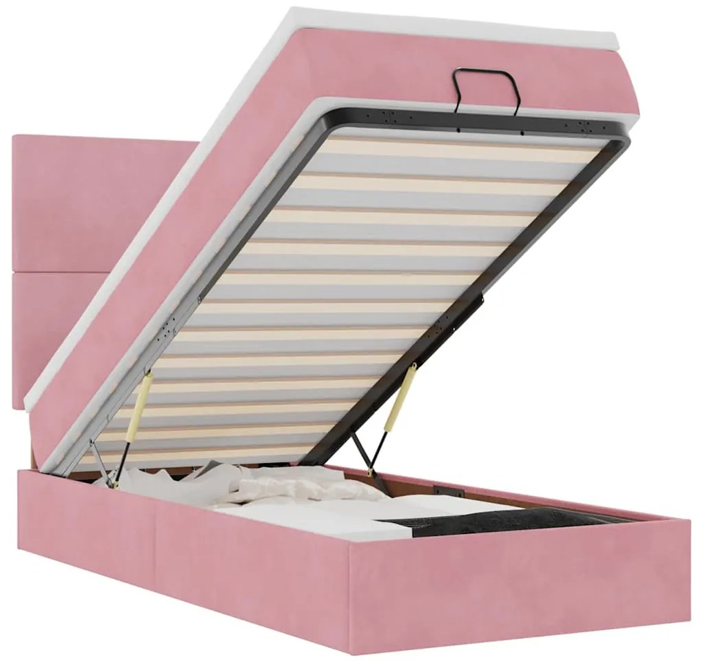 3314233 vidaXL Османска легло с матраци и LED, розово, 100x200 см, кадифе