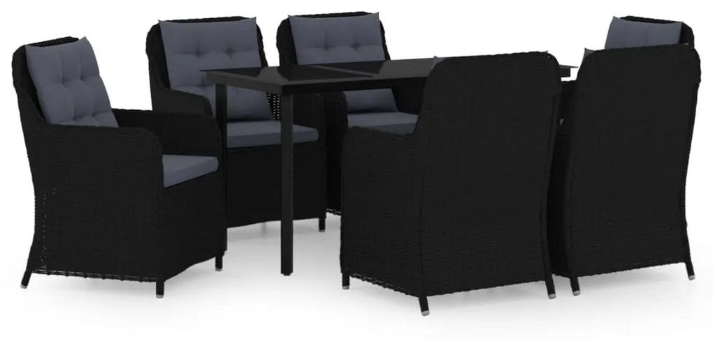 3099562 vidaXL Градински трапезен комплект, 7 части, черен