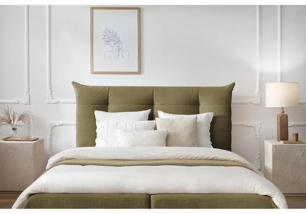 Тъмнозелено тапицирано двойно легло с място за съхранение с решетка 180x200 cm Clothilde - Bobochic Paris