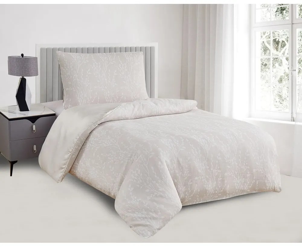 Бежово единично спално бельо от жакард 140x200 cm Boston – My House