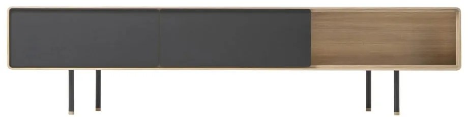 Черна/естествена маса за телевизор от масивен дъб 200x48 cm Fina – Gazzda