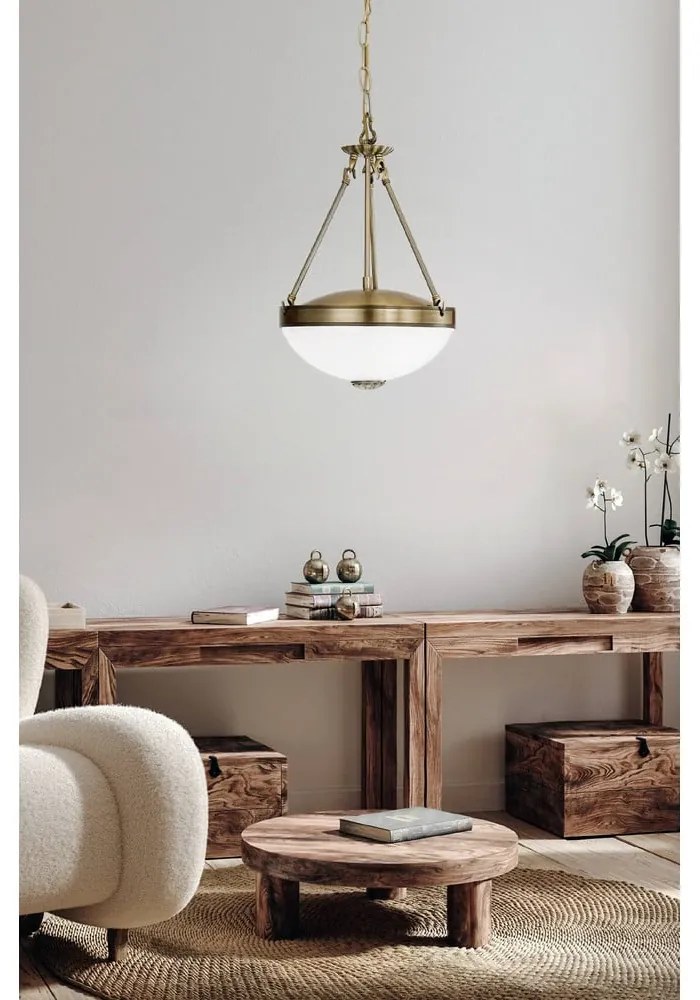 Бяло и златисто висящо осветително тяло със стъклен абажур ø 31 cm SAVOY – EGLO