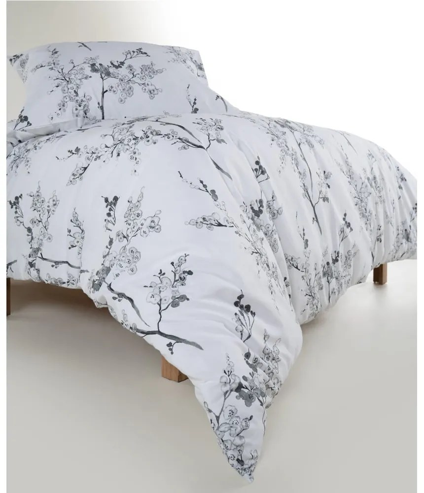 Бяло/сиво двойно удължено спално бельо от памук Renforcé 240x220 cm White Floral – Mila Home Luxury