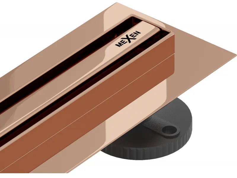 Mexen Flat 360° Slim линеен въртящ се сифон 70 см, розово злато - 1641070