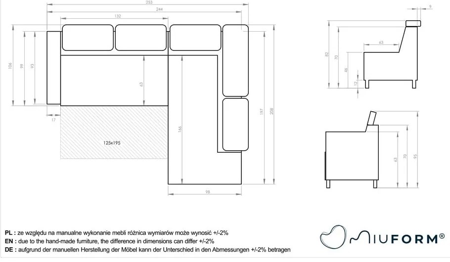 Тъмно сив ъглов разтегателен диван десен ъгъл Sweet Harmony - Miuform