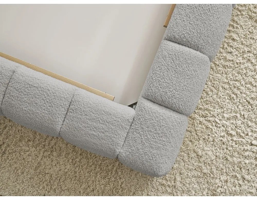 Светлосиво двойно тапицирано легло с място за съхранение с включена подматрачна рамка 160x200 cm Mont Blanc – Bobochic Paris