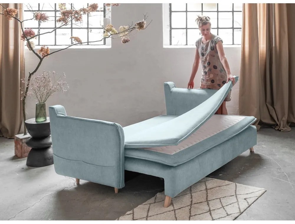 Светлосин кадифен разтегателен диван 225 cm Charming Charlie – Miuform